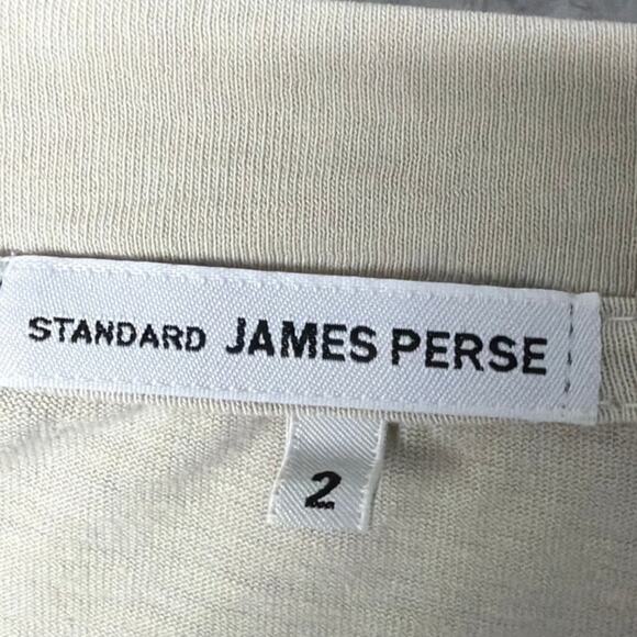 Standard James Perse Tee Relaxed Fit V-Neck Long Sleeve Beige Designer Basic M - Picture 7 of 9